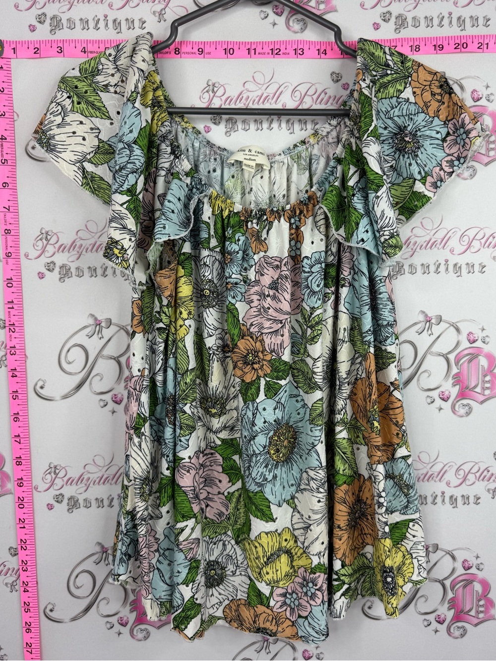 Kim & Cami shirt Pastel floral multicolor in Blue, Pink, Green, Tan